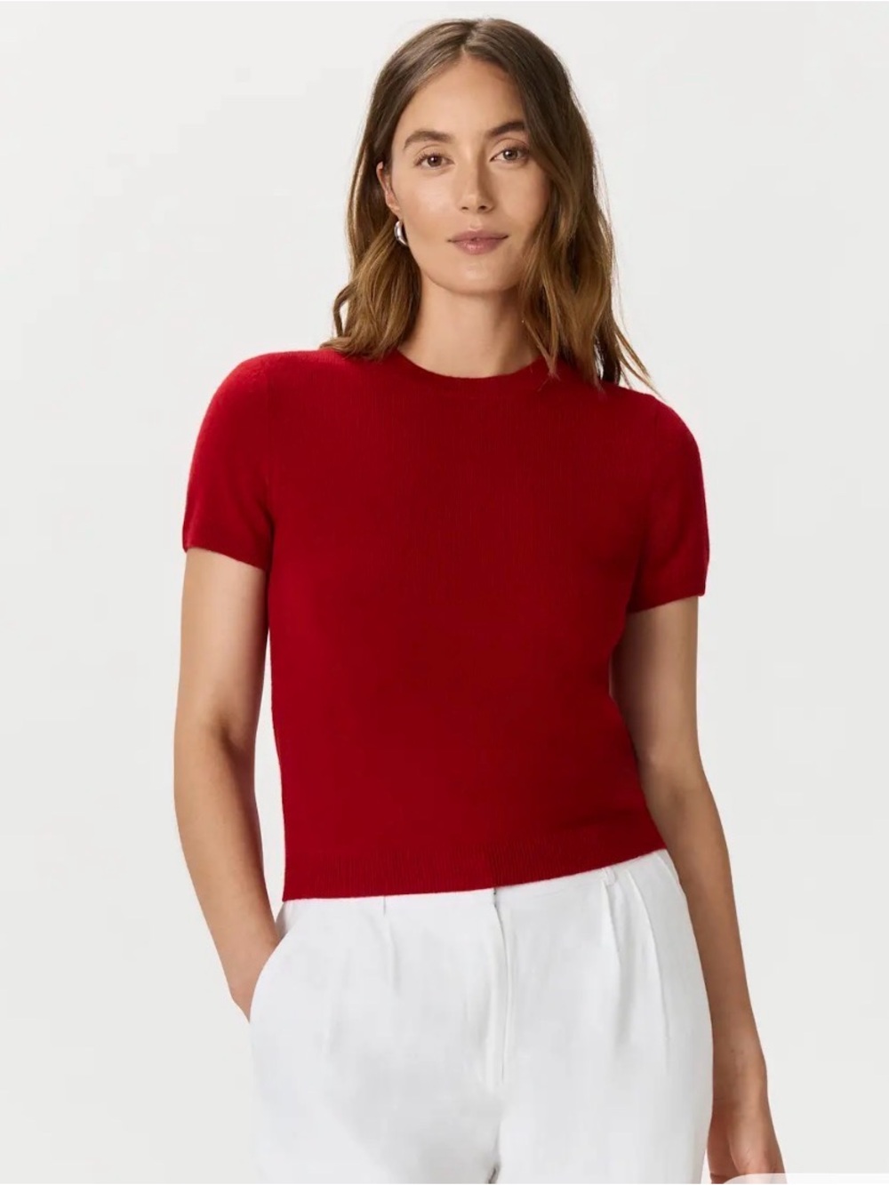 Quince Red Short-Sleeve Crewneck Knit Top